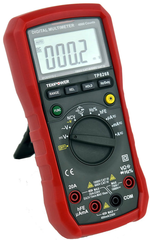 Auto Range Digital Multimeter With NCV, Backlit LCD, Beast-Mode Readouts, Pro-Grade Features, showing dial and display
