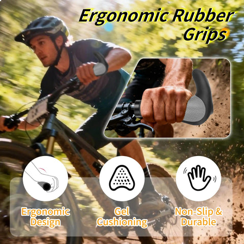 Cyclist using Ergonomic Bike Handlebar Grips With Anti Slip Rubber For MTB Road And Folding Bikes No Sweat Shock Absorbing Comfort