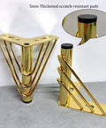 7 Inch Heavy Duty Metal Triangle Furniture Legs Set Of 4 In Luxury Gold Finish, focus on anti-scratch pads detail.