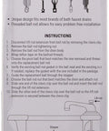 Package back view of Pop Up Drain Repair Kit With Threaded Adjustable Ball Rod Center Pivot Gasket and Instructions