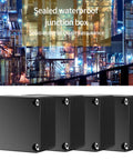 Built Tough Abs Plastic Electrical Junction Box Set Of Six IP65 Water Resistant Power Housing For Smooth Diy Projects And Circuit Assembly 2.5 X 2.3 X 1.4 Inches, four black enclosures.