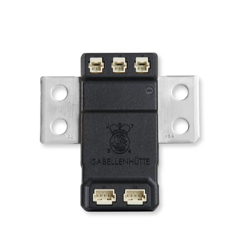 Pro Grade 1000A Shunt Current Sensor For Electric Vehicles And Heavy Duty Amp Monitoring with metal connectors, top view.