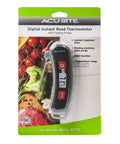 Packaging of Multicolor Digital Instant Read Thermometer With Folding Probe Pocket Size Kitchen Food Thermometer Stainless Steel Probe 5 Inch Length Delivers Quick Read In Seconds USDA Temperature Guide On Handle Portable Locking Probe Grill Ready For Meat on display