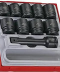 Beefy 16 Piece 3/4 Inch Drive 6 Point Regular Metric Impact Socket Set With 19 To 38mm Sockets in a red TC tray