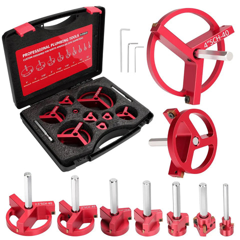 Nine Piece PVC Pipe Reamer Kit For SCH40 With Aluminum Head And Two Blades Fittings Saver Includes One Half Inch To Four Inch Sizes