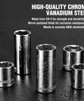 Chrome sockets from Heavy Duty 450 Piece Drive Socket Set With Quick Release Ratchet Wrench Includes Half Inch Quarter Inch And Three Eighths Inch Drives Chrome Finish For Rust Resistance Metric And Imperial Spanners And Bits Kit For Car Repair And DIY Mechanics on wet surface