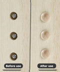 Before and after use of Wooden Screw Hole Plugs For Furniture Easy Install No Fuss Decorative Covers, showing concealed screws