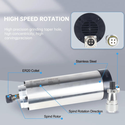 Beefed Up 800W Air Cooled CNC Spindle Motor 110V 24000 RPM 65mm ER11 Collet High Torque With Ultra Low Runout details