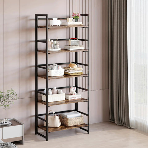 Vintage 5 Tier Folding Bookshelf With Heavy Duty Plant Stand And Zero Hassle Setup Multi Purpose Storage Rack Snap Together Shelf Organizer For Home Office College Dorm Living Room in modern living room.