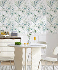 Easy Peel And Stick Boho Eucalyptus Green And White Floral Wallpaper For Walls Renter Friendly in modern dining room