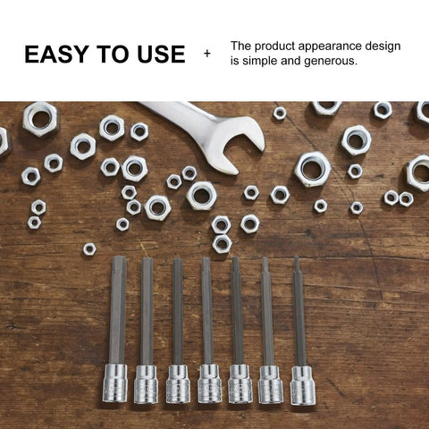 3 8 Inch Drive Badass Xxl Extra Long Bits Socket Wrench Set with Heavy Duty Ratcheting Tools on wooden surface with nuts.