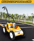 High Performance Parking Lot Line Striper For Inverted Spray Paint With 8 Inch Heavy Duty Wheels standing on a road