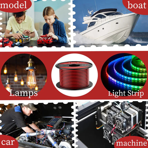 18 Gauge Wire 120Ft 2 Conductor Red And Black Hook Up Cable Flexible Low Voltage for 12V LED Strips and various applications collage