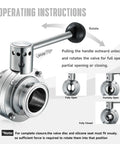 Operating instructions for 2 Pack 1 Inch Tri Clamp Butterfly Valve Sanitary 304 Stainless Steel Manual Pull Handle Beefy Built