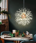 Lit Dandelion Crystal Chandelier With Firework Sparkle 9 Light Gold Pendant Light Fixture over dining table