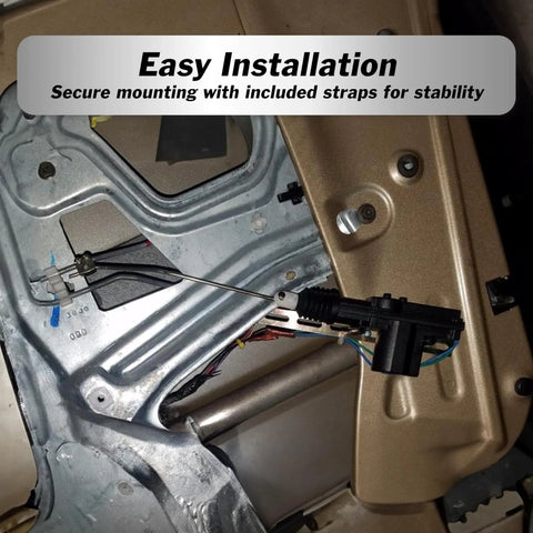 Universal Car Power Door Lock Actuator Two Pack Plug And Play Replacement Kit With Heavy Duty Mounting Straps For Quick No Sweat Swap On Most Sweet Rides inside door with secure mounting.
