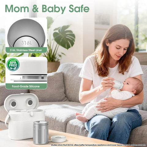 Portable Breast Milk Cooler Keeps 20 Oz Fresh Stash Icy For 24 Hours No Ice Hassle Needed Thanks To Medical Grade Steel Body Leakproof Container, 316L stainless steel liner and food-grade silicone.