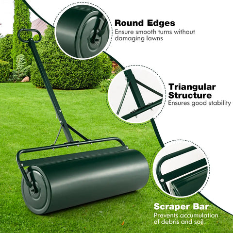 Heavy Duty Lawn Roller Drum For Push Or Tow Behind Tractor, Rust Resistant Powder Coated Metal Frame, Ideal For Garden Yard Park And Farm Maintenance, Sod Flattening And Lawn Leveling Green