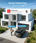 3K Lite Security Camera System With AI Human And Vehicle Detection monitoring person and car in modern driveway.