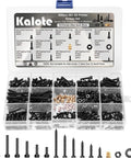 Top Shelf M3 Hex Socket Head Cap Screw Assortment Kit Packing 600 Tough Bolts Crafted From Legit 12.9 Grade Steel With Sleek Black Oxide Coating in organized compartments.