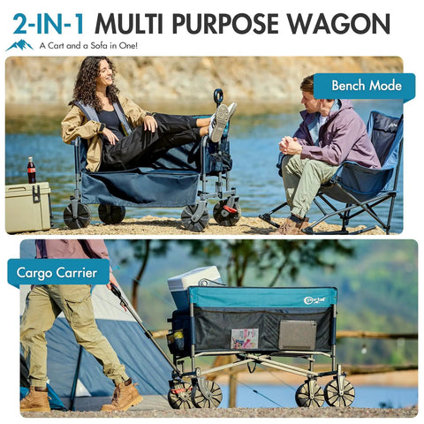 3 In 1 Heavy Duty Utility Wagon With Five Hundred Pound Capacity That Transforms Into A Two Seat Beach Bench Foldable Cart.