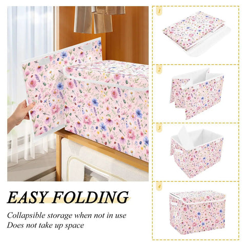 Heavy Duty Foldable Storage Bin With Secure Flip Top Lid And Collapsible Build For Bedroom Essentials, demonstrating easy folding.