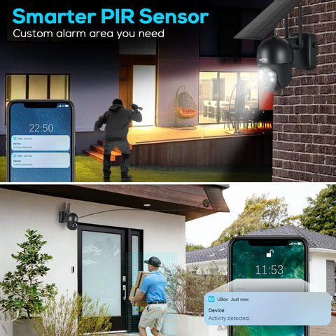 Solar Powered Outdoor Security Cam Wire Free With 360 Degree View And 2K PTZ Color Night Vision Human Detection installation
