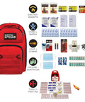 One Person 72 Hour Survival Go Bag With Food And Water, First Aid, And Prep Tools For Disasters And Earthquakes, Items Displayed