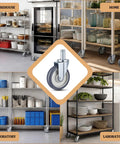 4 Pack 5 Inch Swivel Caster Wheels For Metro Shelving Grip Ring Stem Casters showcased in kitchen and lab environments