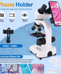 40X To 2500X Binocular Microscope For Adults And Kids With Mechanical Stage And Slides Kit And Phone Holder Ideal For School Lab Or Home Science Clear Optics And Multi Magnification For Pros And Newbies and phone holder detail