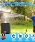Man and child playing with water near a hose equipped with a Water Spigot Lock With Adjustable Design Tough Universal Fit For All Standard Hose Bibs No Tools Required Easy Install Keeps Your Outdoor Faucet Safe From Leaks Theft And Accidental Water Waste