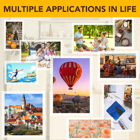 Collage of diverse life moments showcasing usage of Self Adhesive Laminating Sheets Pack Of 25 9 By 12 Inch Clear Waterproof