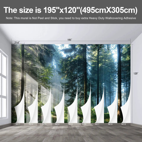 Nature Forest Tree Mural 195x120 Inches Fabric Wallpaper Not Peel and Stick Giant 9 Panel Jungle Landscape Backdrop display