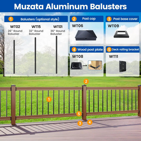 50 Pack 36 Inch Aluminum Deck Balusters Round Black For Wood And Composite Deck Railing And Stair Spindles Three Quarters Inch Diameter Hollow Tubes For Easy Cut And Versatile Porch Fence Install