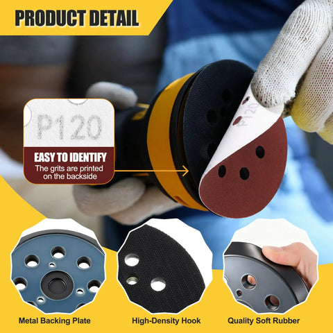 5 Inch 8 Hole Orbital Sander Pad Replacement Kit For DeWalt DW420 DW421 DW422 DW423 DW426 And Makita, easy grit identification