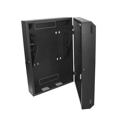 Open 6U Wall Mount Network Cabinet With Vertical Patch Panel Rack, 30-Inch Depth Server Room Enclosure, black metal