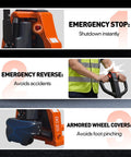 Emergency features of the Heavy Duty 48V Electric Pallet Jack With Massive 4400lb Load Capacity for warehouses.