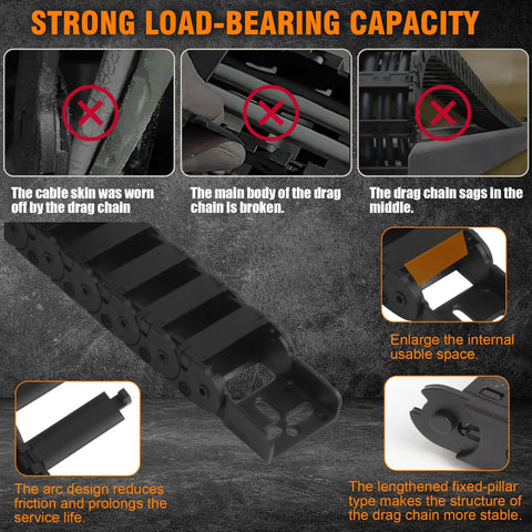 25x50Mm Inner Height And Width Drag Chain Cable Carrier Bridge Type for DIYers and Makers shown with load-bearing details and design features.