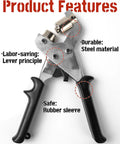 DIY Grommet Kit With 3/8 Inch Metal Grommets, Hand Press Tool, focus on pliers with rubber sleeve and steel material features