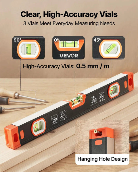Top Shelf 3 Piece Magnetic Torpedo Level Kit, 9 16 24 Inch Aluminum Spirit Levels, Rock Solid Magnets, V Groove Base,Easy Hang Loop For Tradesmen And Weekend Warriors