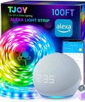 100Ft Smart RGB LED Strip Lights For Bedroom With Alexa, Music Sync, App Control, Remote, And Voice Control packaging display