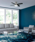 Living room with 44 Inch Indoor Ceiling Fan With LED Light And Remote Control Dope Low Profile Flush Mount Brushed Nickel With 4 Black Oak Blades