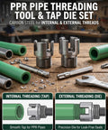 Heavy Duty Water Pipe Wrench Dual Function Threading Tool For 1/2 And 3/4 Inch Non Metallic Pipes with carbon steel dies for precision cutting.