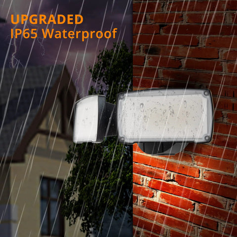 2 Pack 19W Dusk To Dawn LED Security Flood Lights With 2000 Lumens 5000K Daylight IP65 Waterproof on rainy brick wall