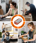 Workhorse 2000W Pure Sine Wave Inverter For RVs And Trucks, 12V DC To 120V AC, shown in various use scenarios: office, workshop, RV, kitchen.