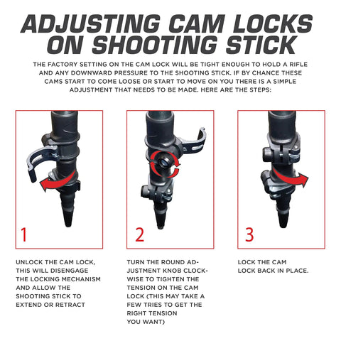 Steps to adjust cam locks on Carbon Fiber Shooting Stick Monopod With Adjustable Cams For Precision Long-Range Shooting