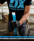 Person using 21 Inch Flat Pry Bar With Heat Treated Forged Steel Construction And Powder Coated Finish A Long Crowbar Tool For Demolition