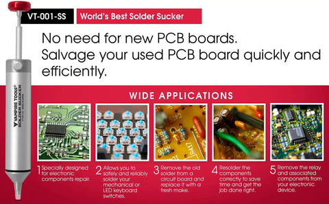 Pro Grade Solder Sucker Desoldering Pump With Elastic Silicone Nozzle for PCB repair and electronic components removal