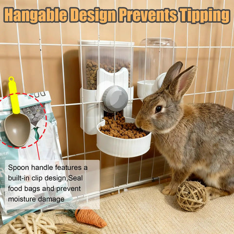 Premium Gravity Feeder And Water Dispenser Set Keeps Your Fur Babies Fed And Hydrated Automatic Small Pet Food Bowl And Station For Rabbits Guinea Pigs Chinchillas Puppies, with rabbit using the gravity food tray.