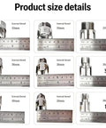 Product size details of Four In One Pipe Wrench And Threader Kit For PVC Pipes, displaying various thread measurements.